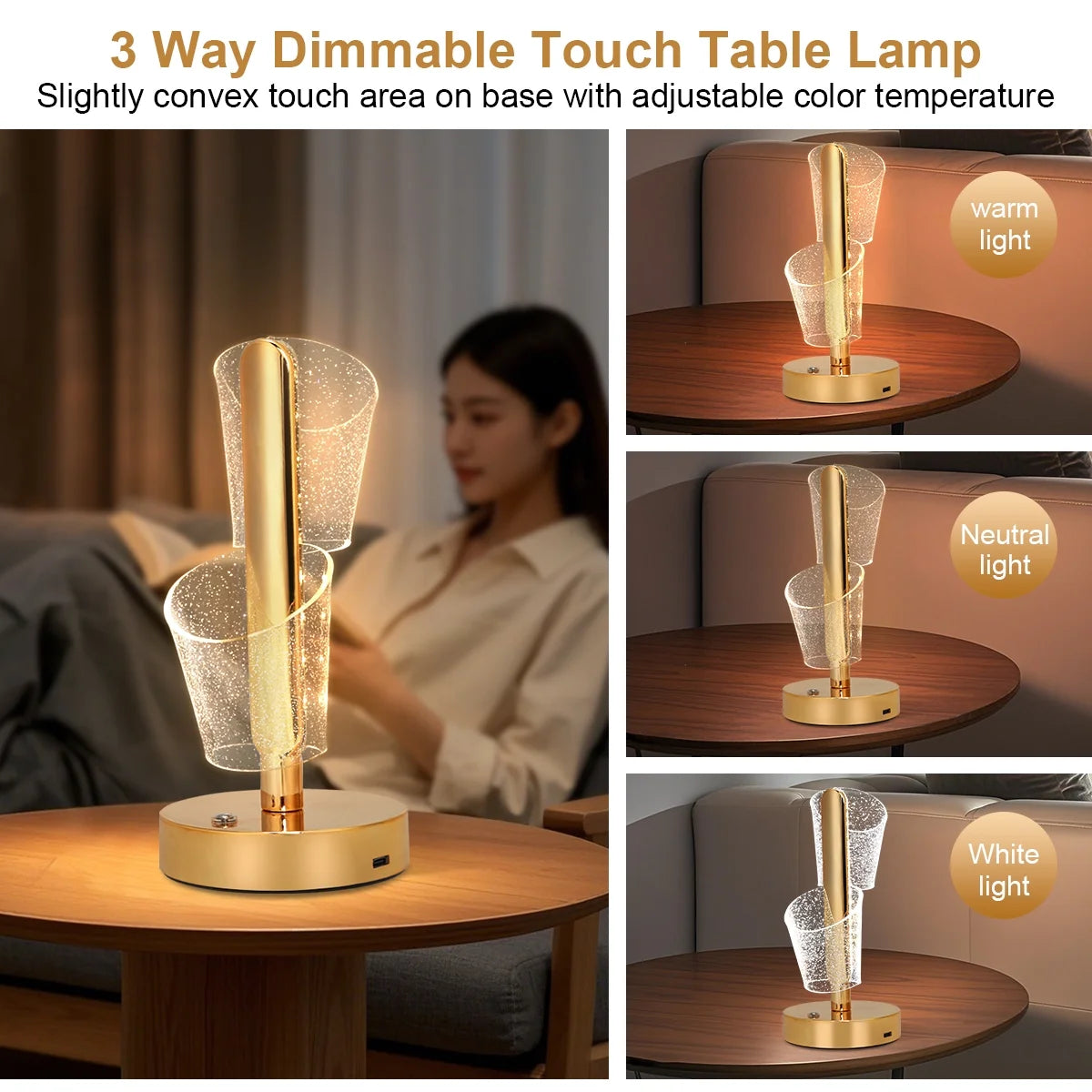 Modern Luxury Metal & Acrylic Column Tower-Shaped LED Table Lamp