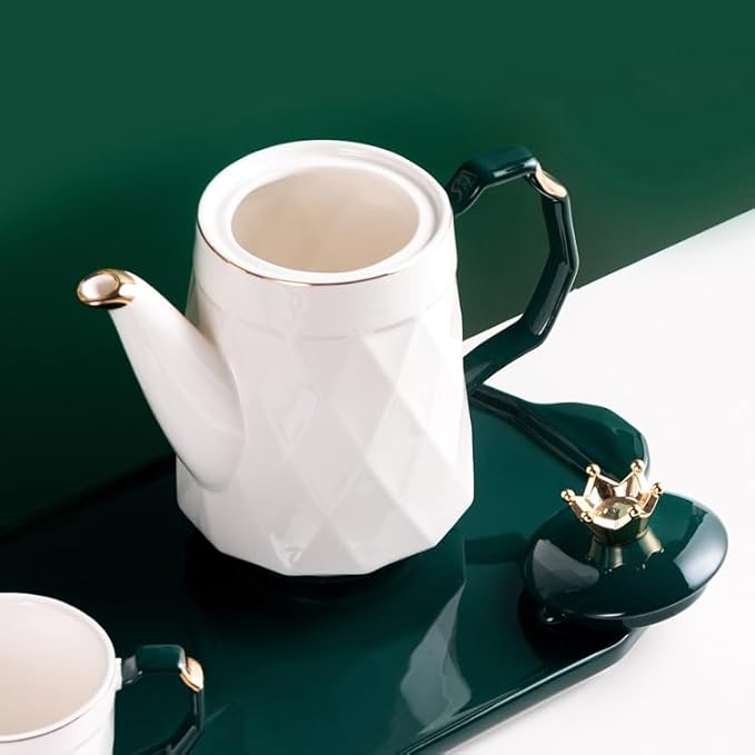 Luxury porcelain turkish ceramic tea set with tray and Crown Lid