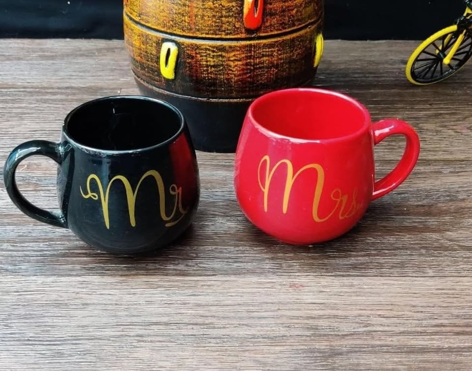 Mr And Mrs Mugs Ceramic Coffee Mug Set for Couples - Black And Red