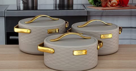 Luxury Design 3pcs Food Warmer With Golden Handles