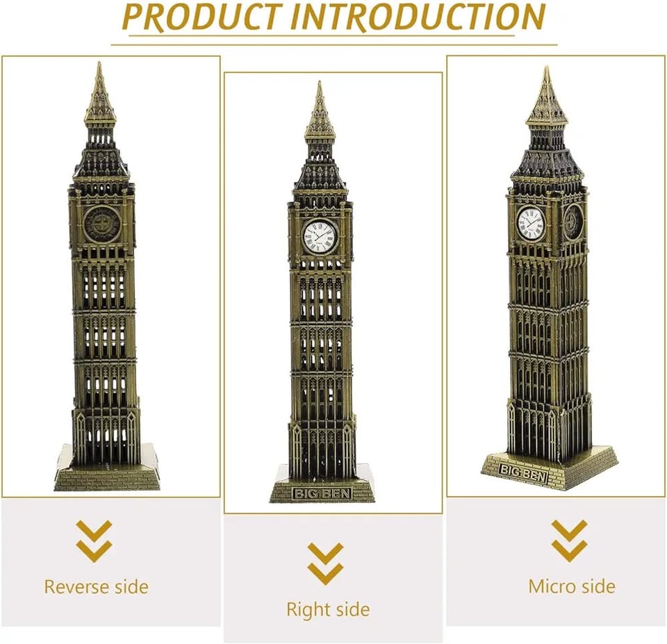 London Big Ben Tower Vintage Statue Model with Clock