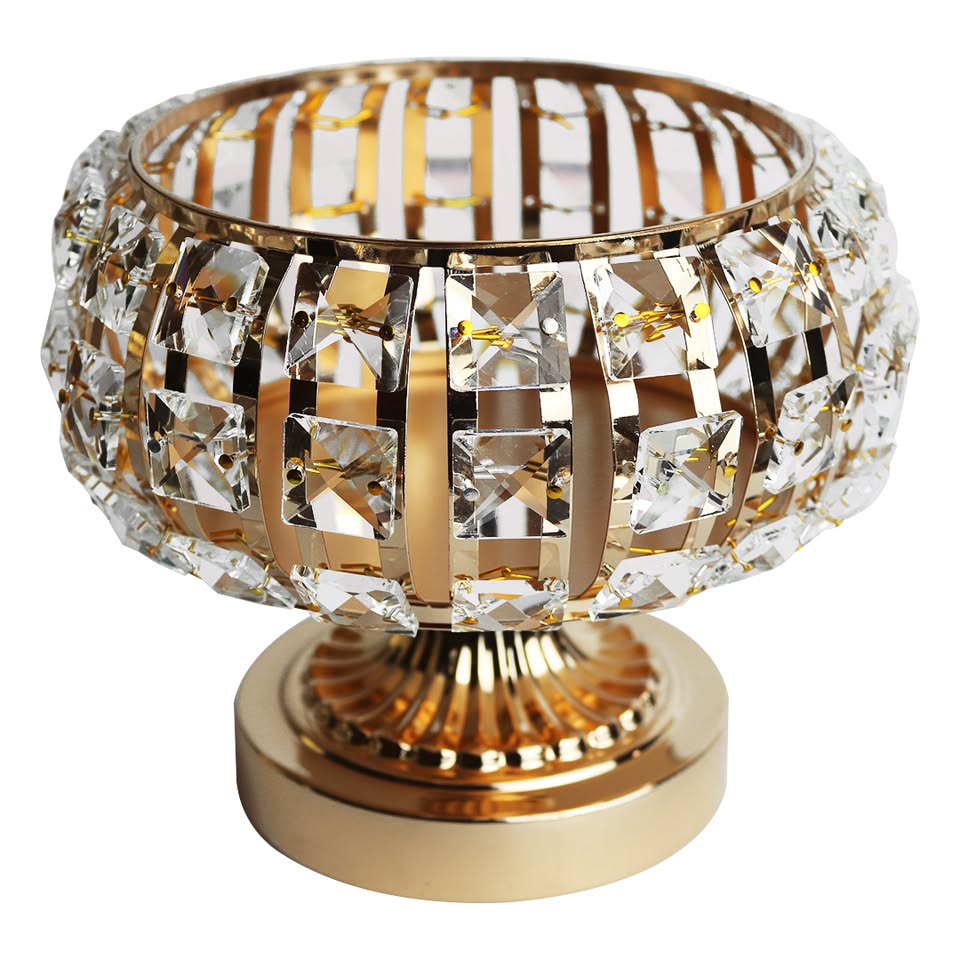 Decorative Golden Crystal Snack Candy Serving Bowl