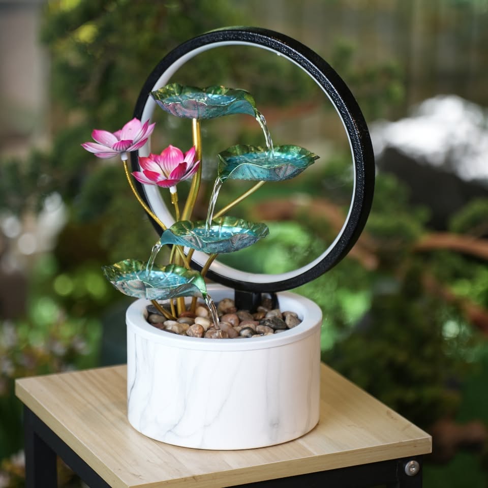 USB-Powered Metal Tabletop Fountain with Reflective Lighting