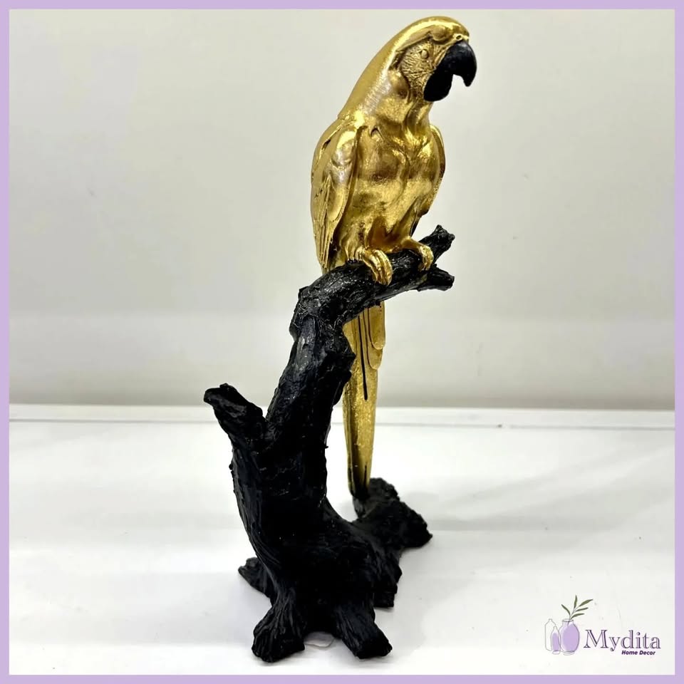 Elegant Golden Parrot On Tree Handmade Figurine