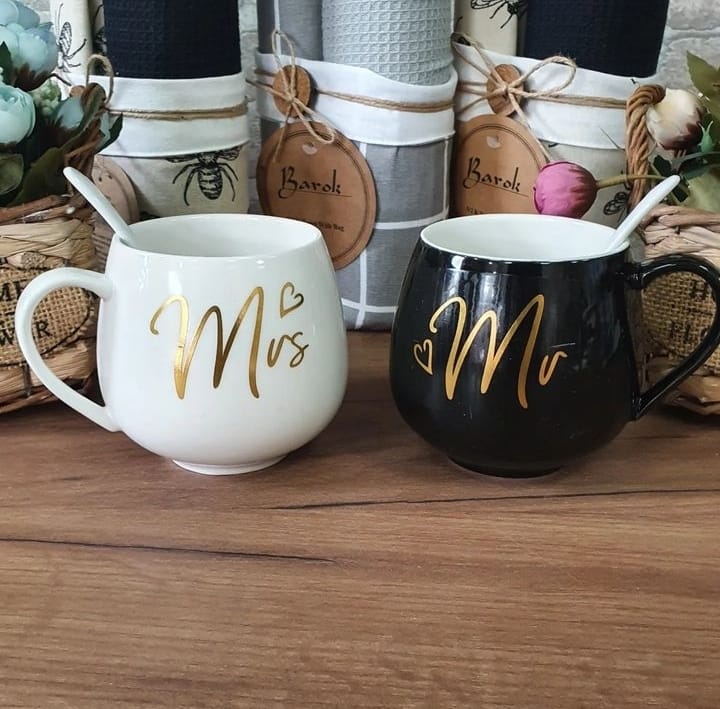 Mr And Mrs Mugs Ceramic Coffee Mug Set for Couples - Black And Red
