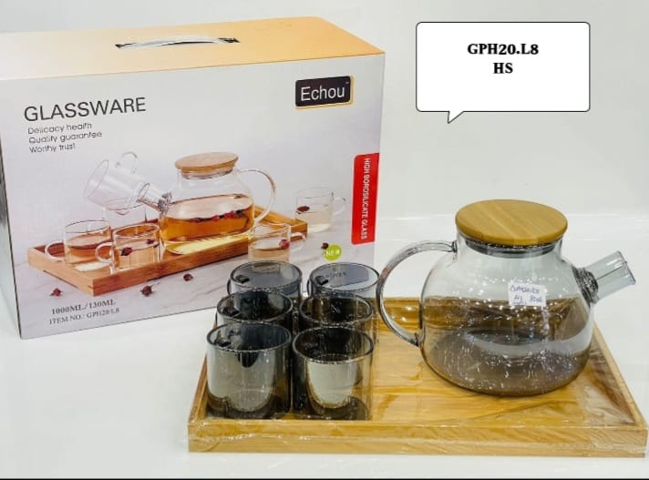 Authentic Japanese Style Kettle and Cup Set with Bamboo Tray