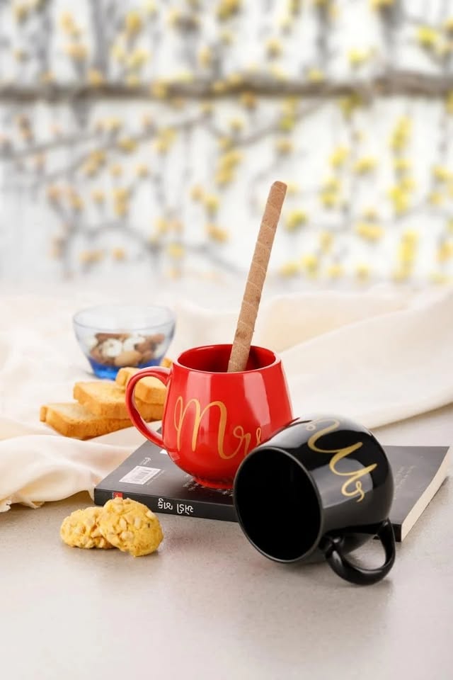 Mr And Mrs Mugs Ceramic Coffee Mug Set for Couples - Black And Red