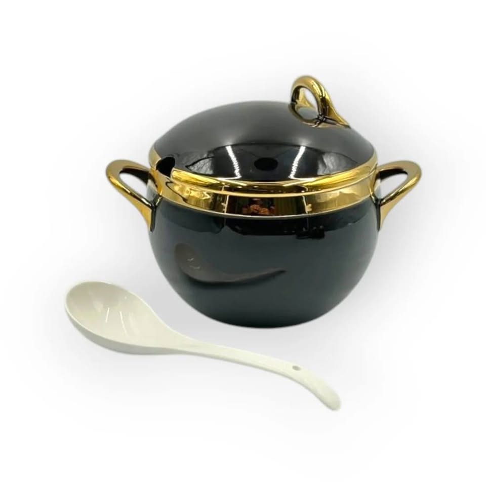 Luxury Ceramic Soup Set with Elegant Gold Rim Accents