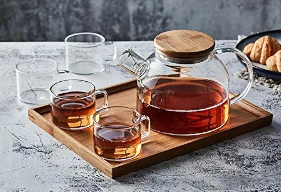 Authentic Japanese Style Kettle and Cup Set with Bamboo Tray