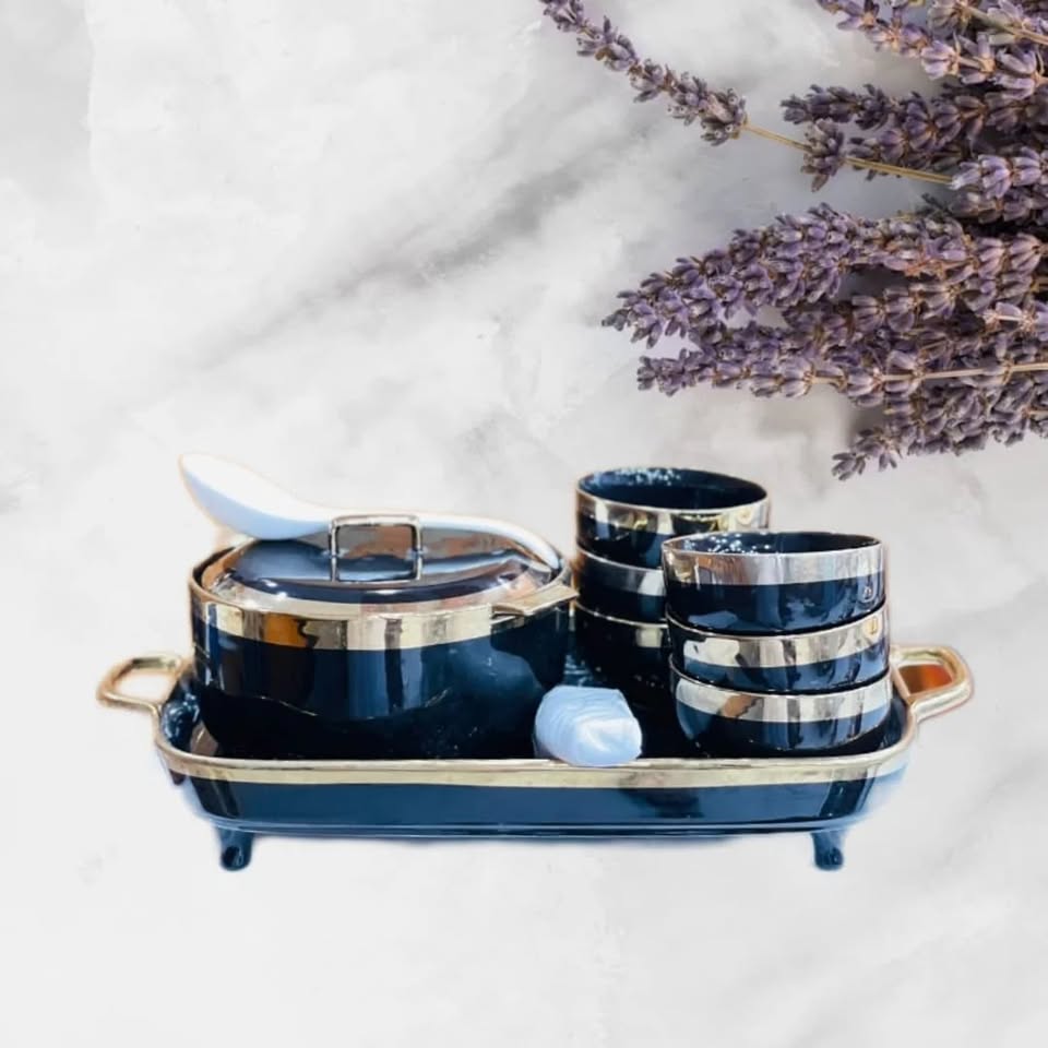 Ceramic Soup Set with Luxury Tray for Fine Dining