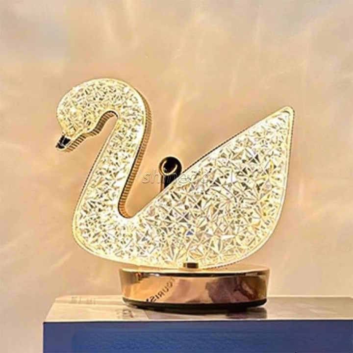 Swan Shaped Diamond Crystal Rechargeable Table Lamp