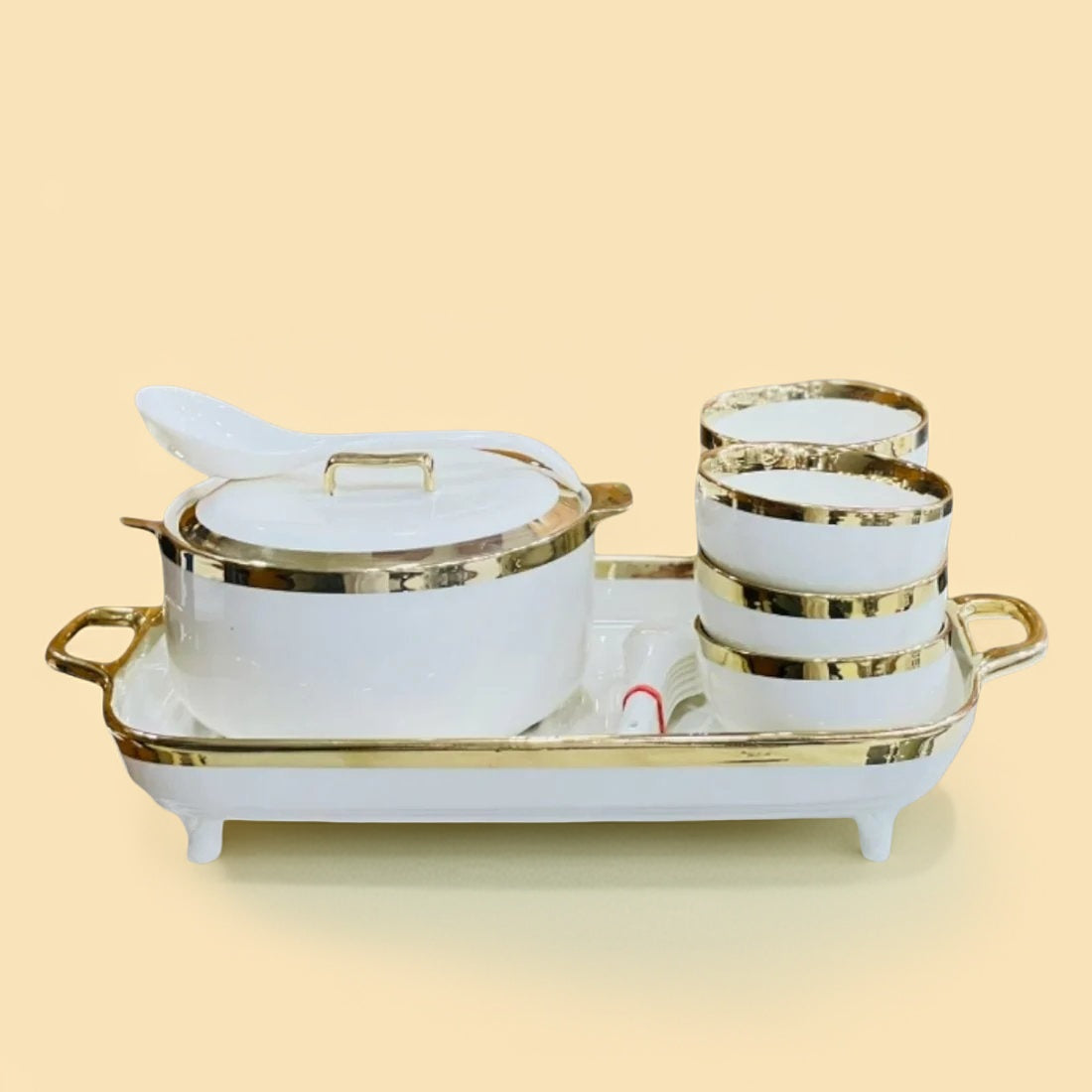 Ceramic Soup Set with Luxury Tray for Fine Dining