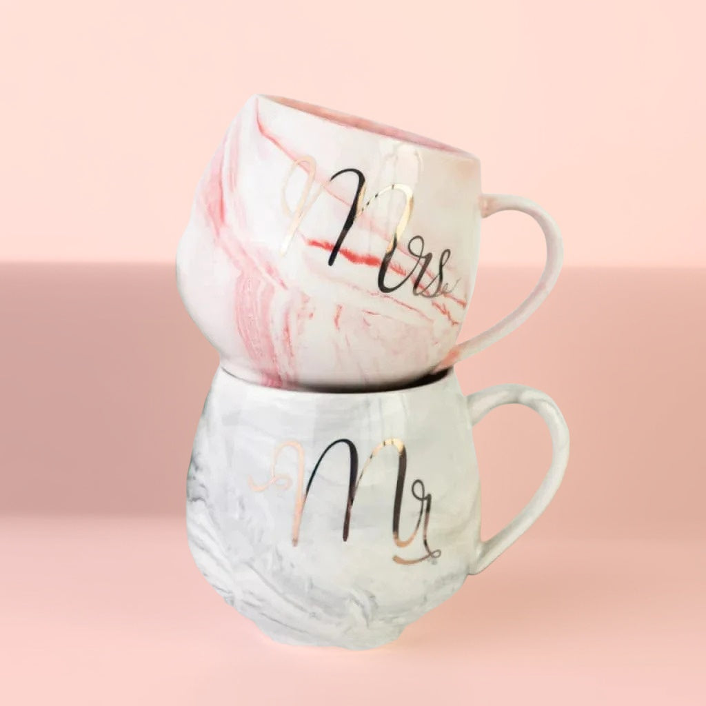 Adorable Mr. and Mrs. Marble Coffee Mug Set