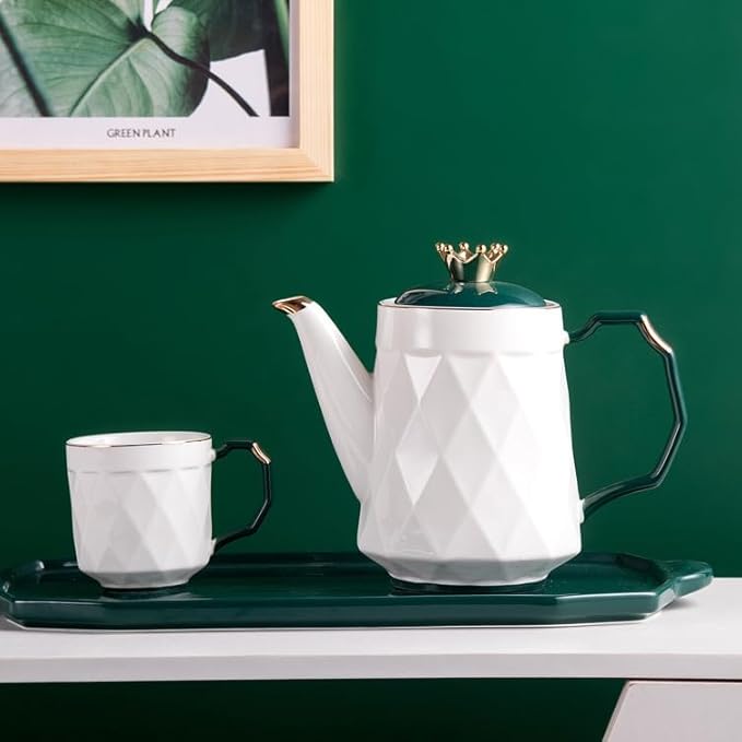 Luxury porcelain turkish ceramic tea set with tray and Crown Lid
