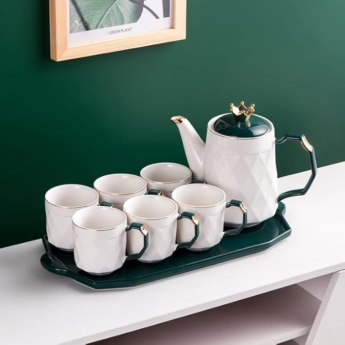 Luxury porcelain turkish ceramic tea set with tray and Crown Lid