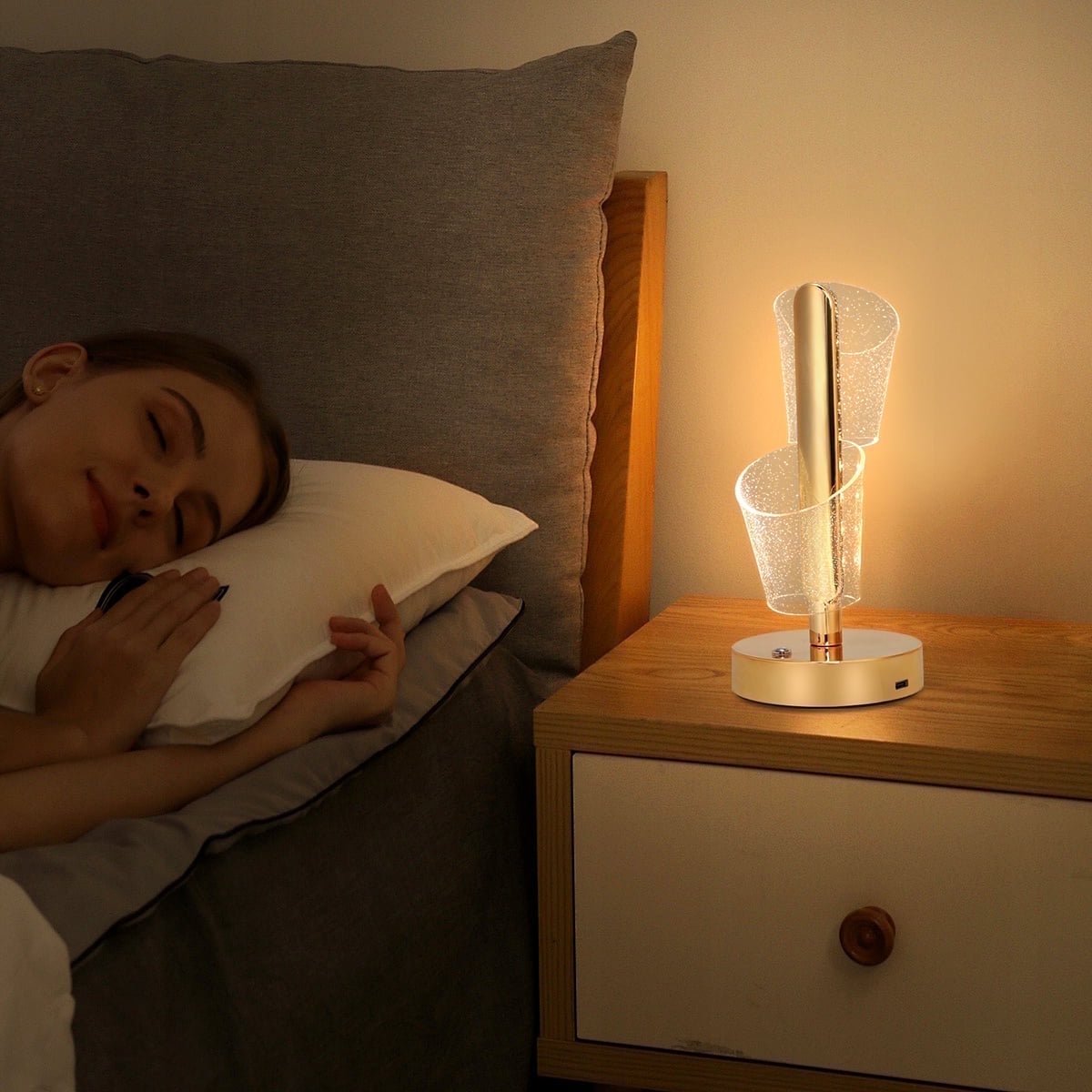 Modern Luxury Metal & Acrylic Column Tower-Shaped LED Table Lamp