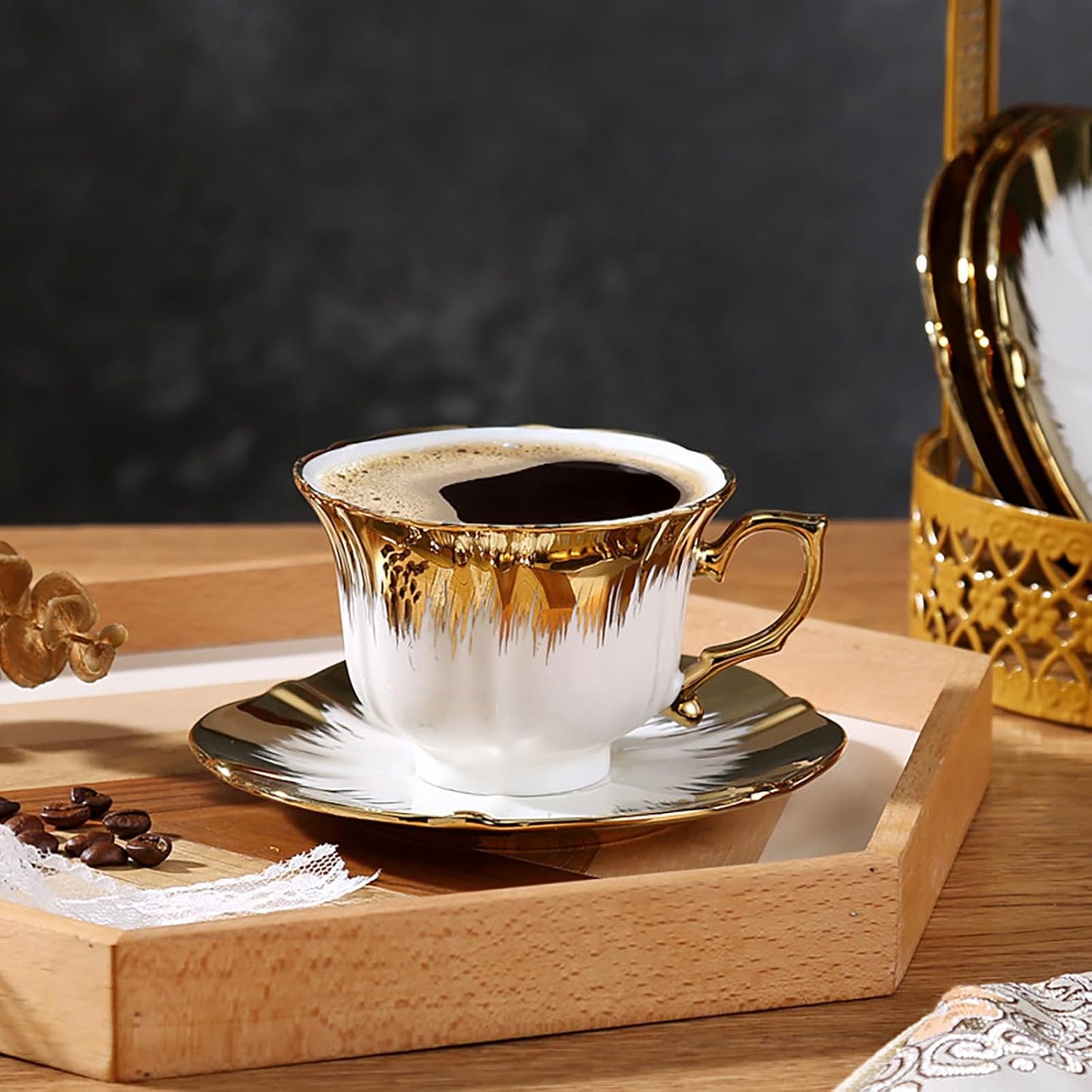 Gold Textured Luxury Teapot Set - 14Pcs