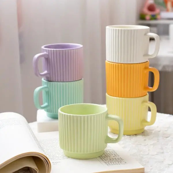 Modern Minimalist Style Macaron Striped Ceramic Mug