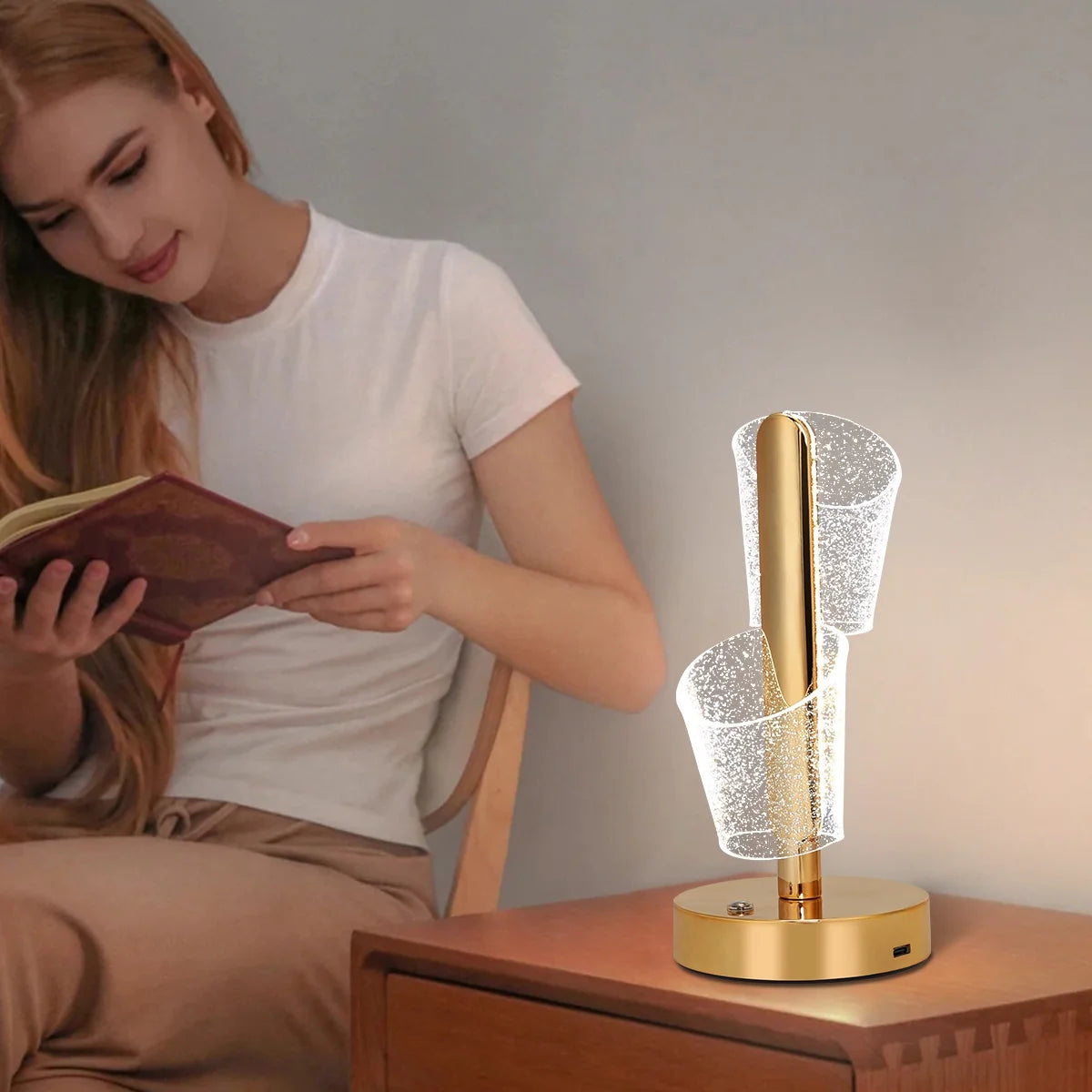 Modern Luxury Metal & Acrylic Column Tower-Shaped LED Table Lamp