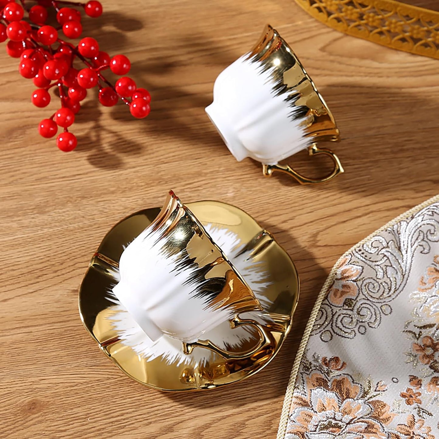 Gold Textured Luxury Teapot Set - 14Pcs