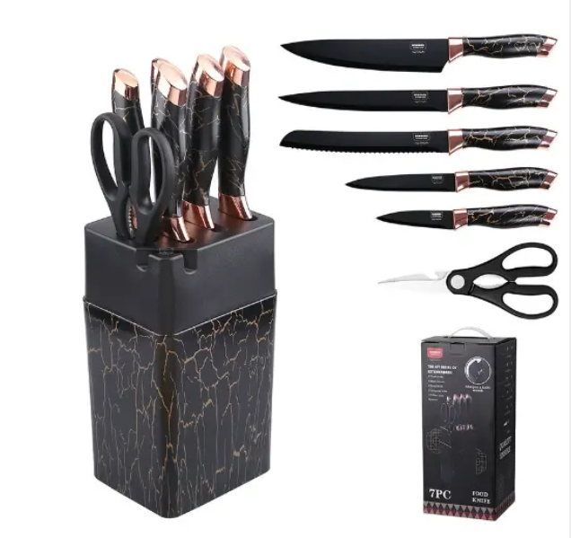 7-Piece Marbling Stainless Steel Knife Set with Knife Block
