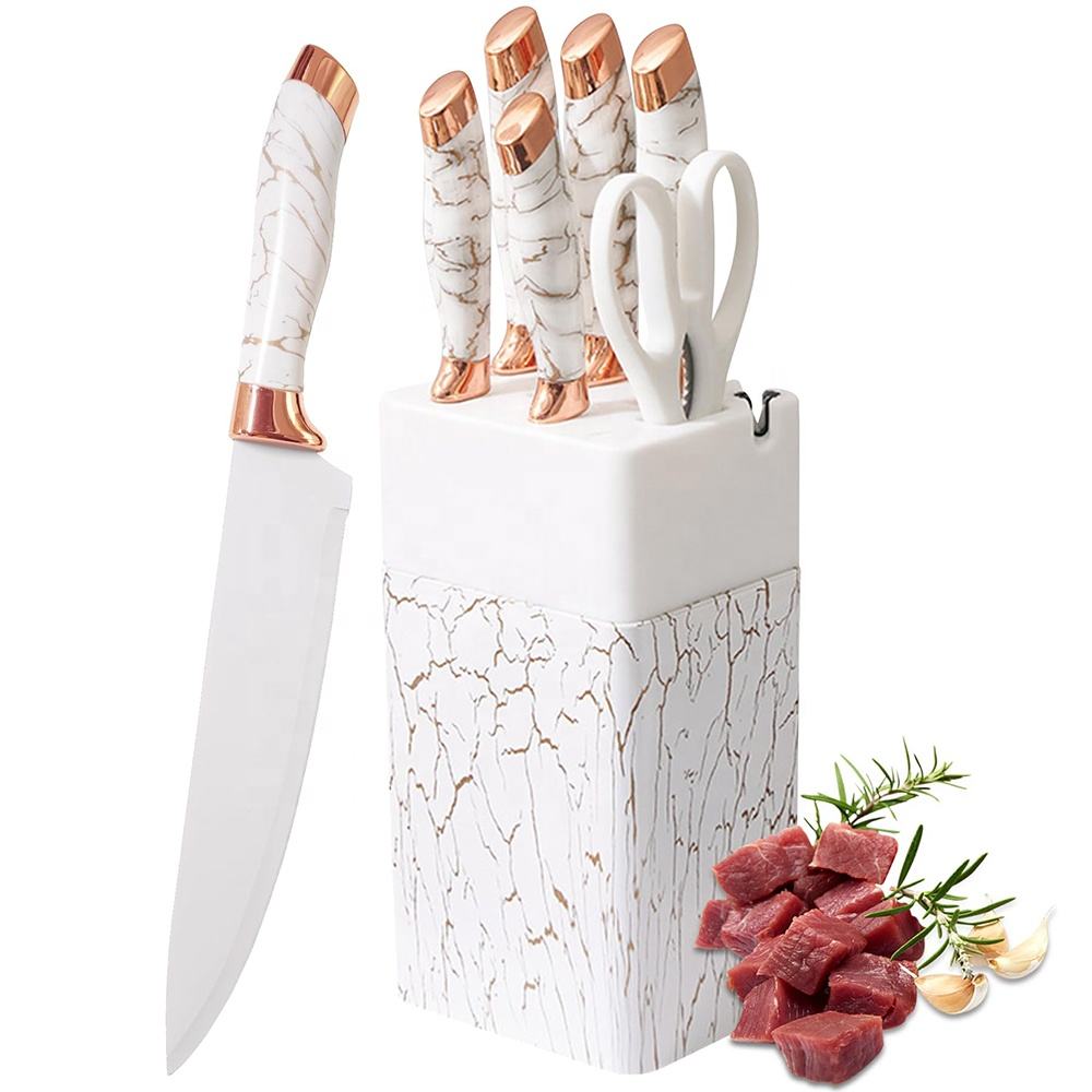 7-Piece Marbling Stainless Steel Knife Set with Knife Block