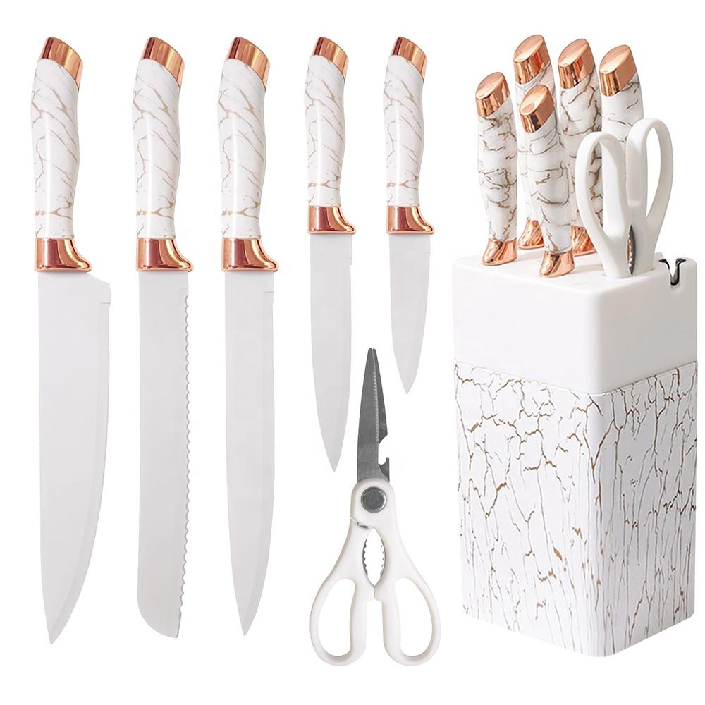 7-Piece Marbling Stainless Steel Knife Set with Knife Block
