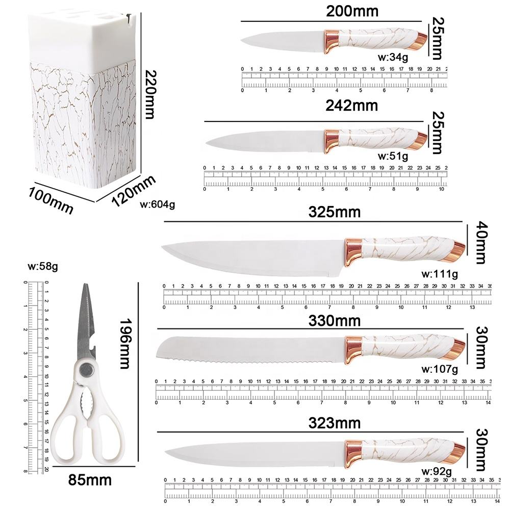 7-Piece Marbling Stainless Steel Knife Set with Knife Block