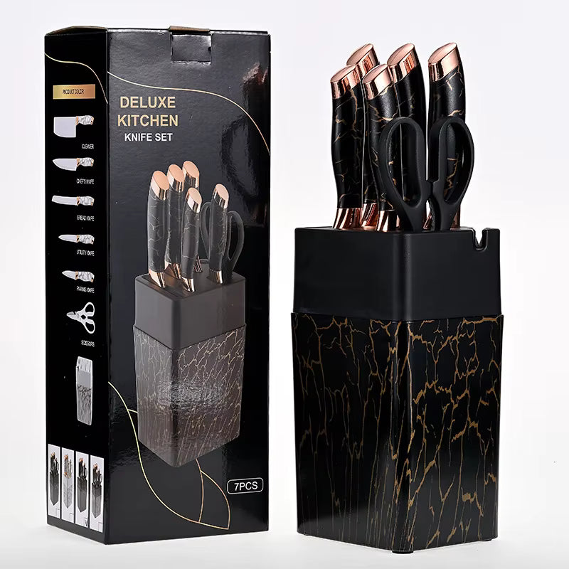 7-Piece Marbling Stainless Steel Knife Set with Knife Block