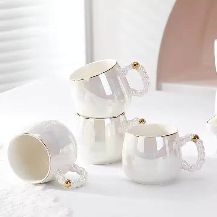 Luxury Porcelain Revolving Tea Set With Gradient Pearl Handles