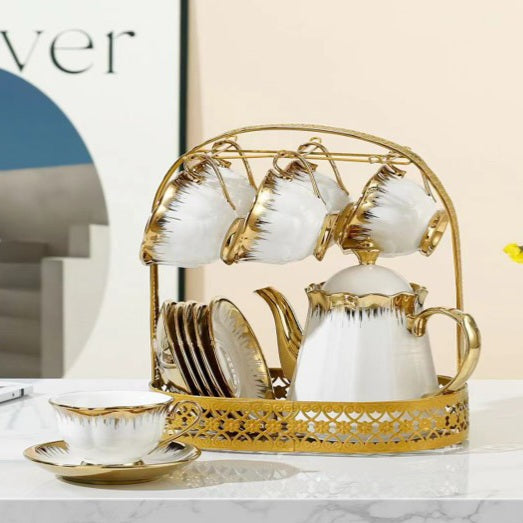 Gold Textured Luxury Teapot Set - 14Pcs