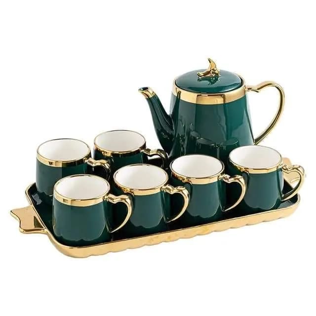 Classical Gold-Trimmed Tea Set With Serving Tray