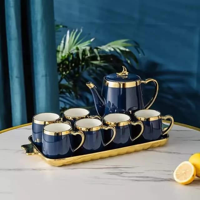 Classical Gold-Trimmed Tea Set With Serving Tray