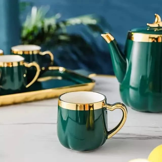 Classical Gold-Trimmed Tea Set With Serving Tray