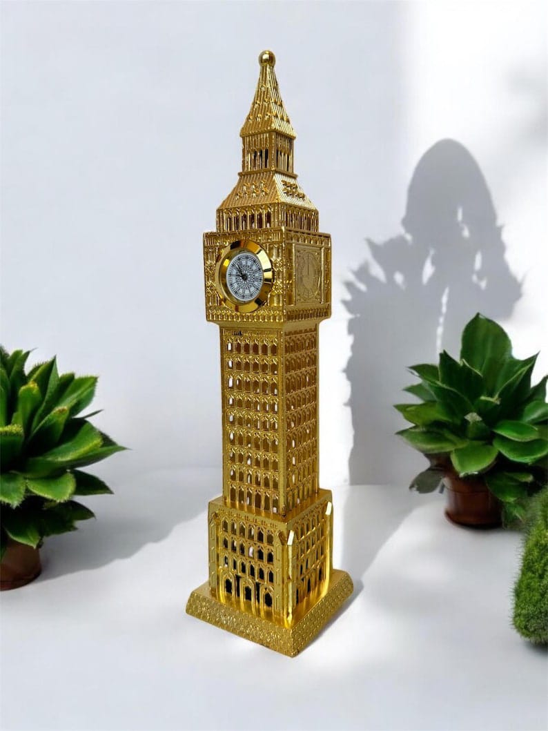 Gold Metallic London Big Ben Tower With Clock-12 inches