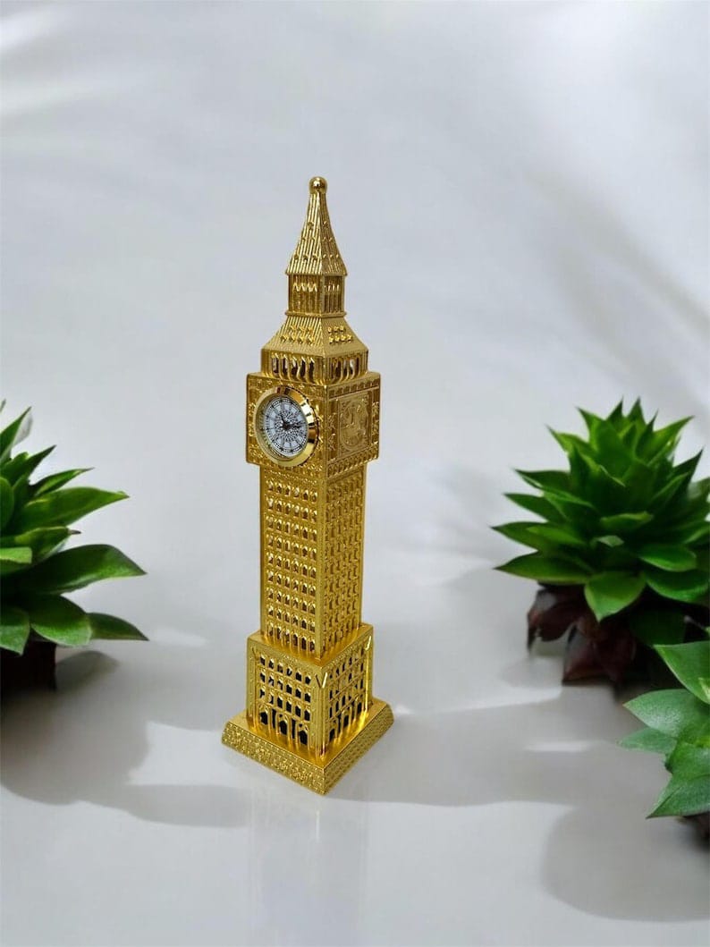 Gold Metallic London Big Ben Tower With Clock-12 inches