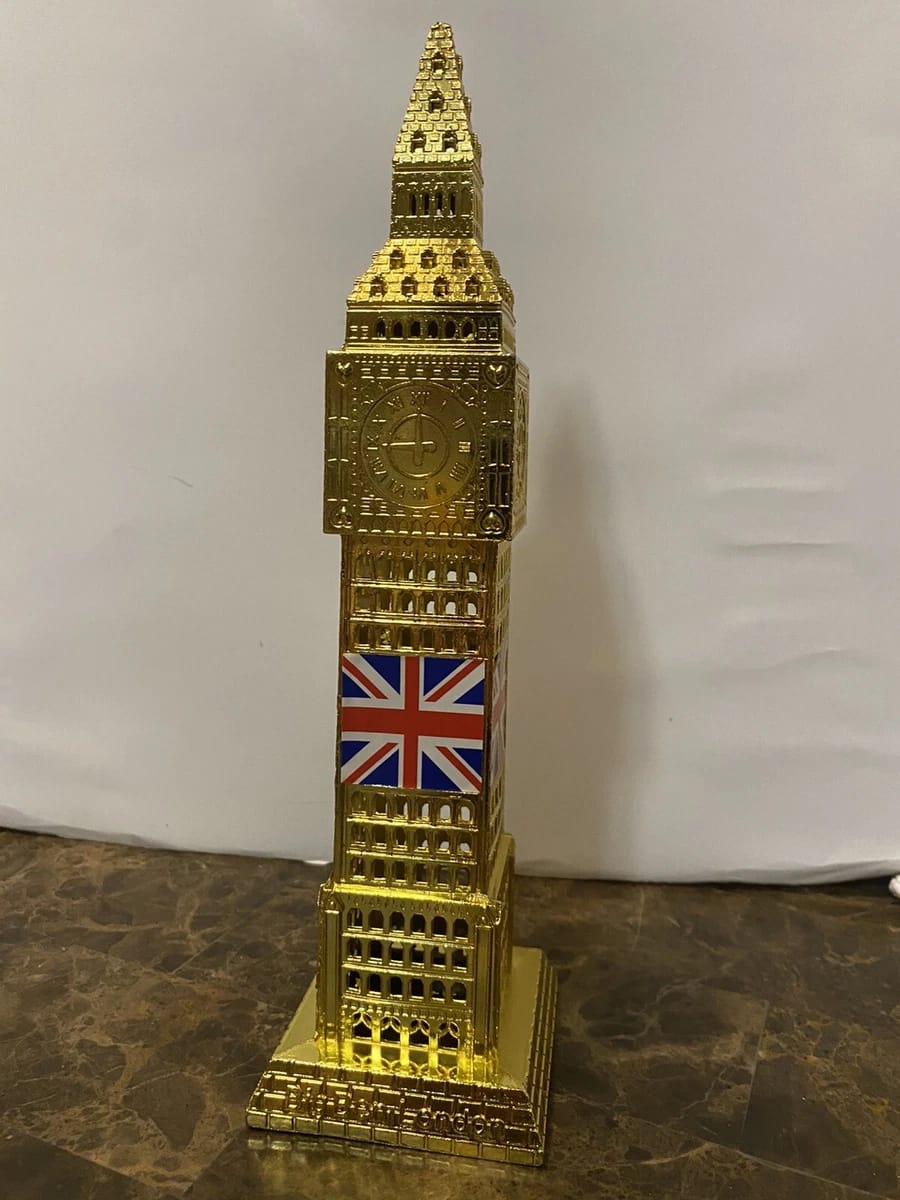 Gold Metallic London Big Ben Tower With Clock-12 inches