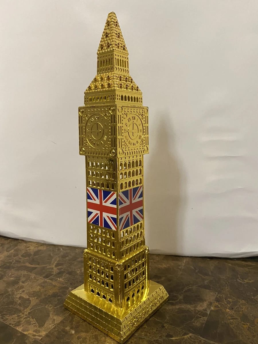 Gold Metallic London Big Ben Tower With Clock-12 inches
