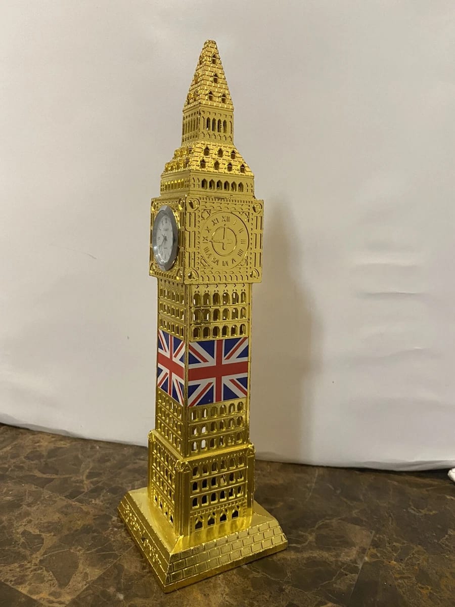 Gold Metallic London Big Ben Tower With Clock-12 inches