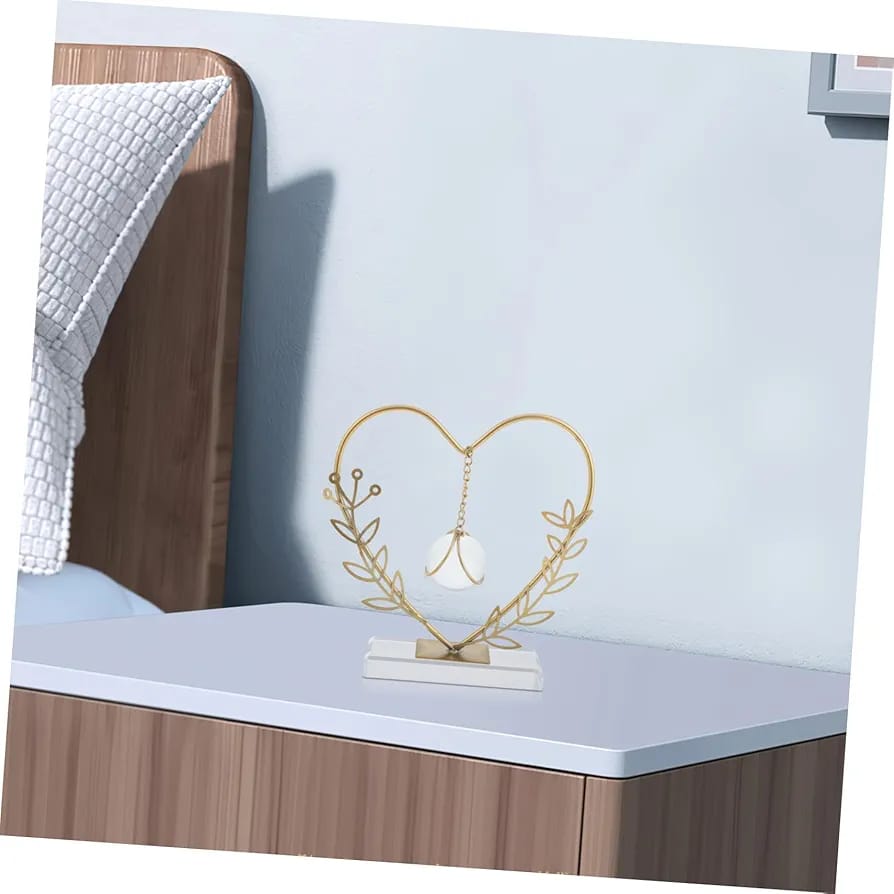Gold Metal Heart Shape Leaf Metal Ornament With Crystal Ball
