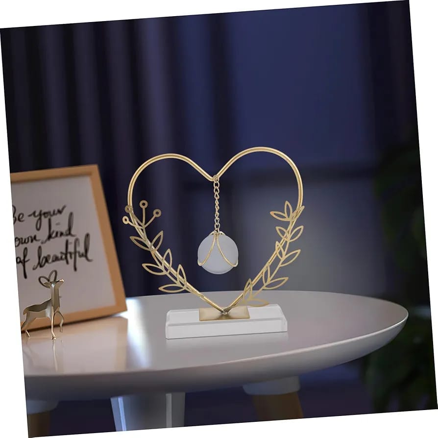 Gold Metal Heart Shape Leaf Metal Ornament With Crystal Ball