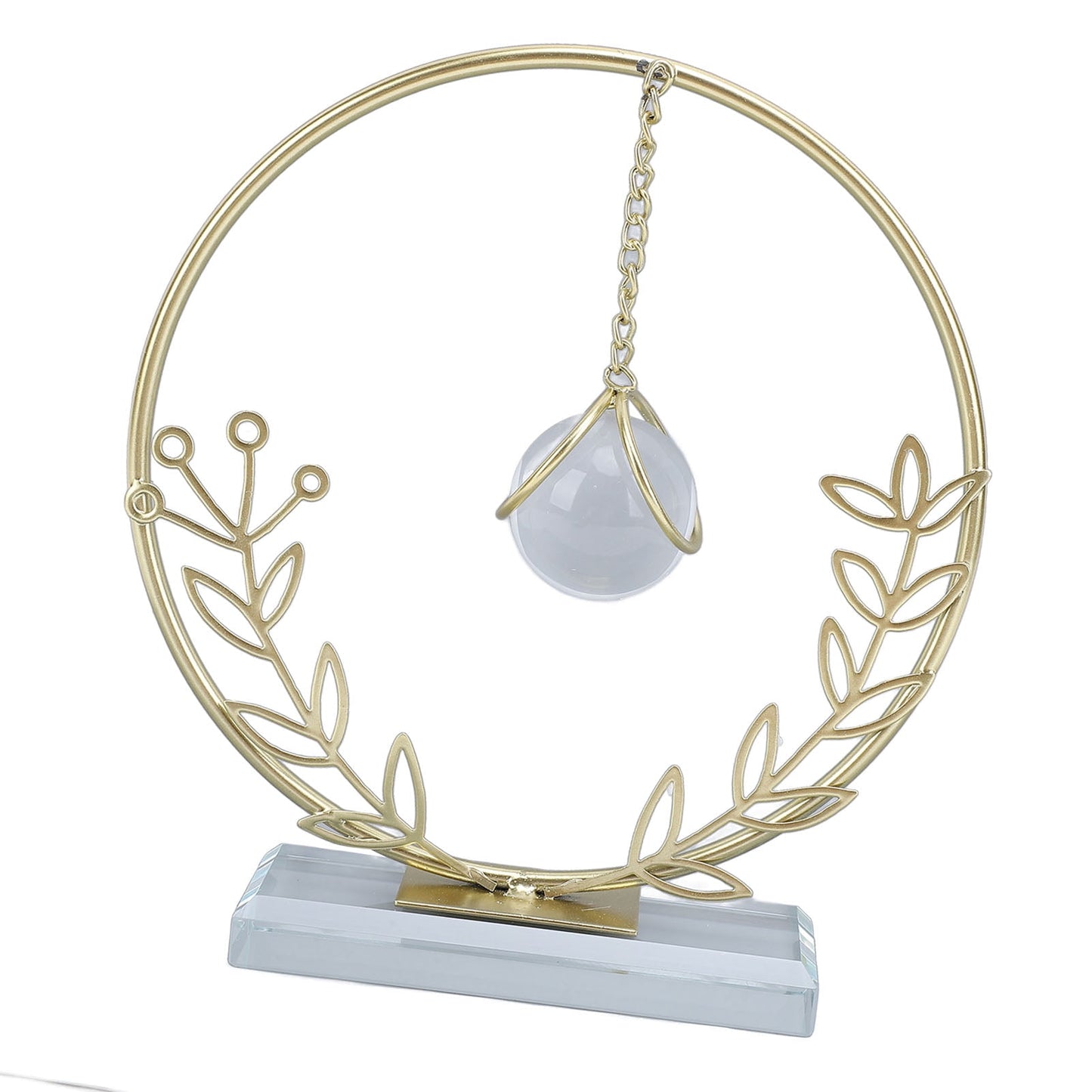 Gold Metal Round Shape Leaf Metal Ornament With Crystal Ball