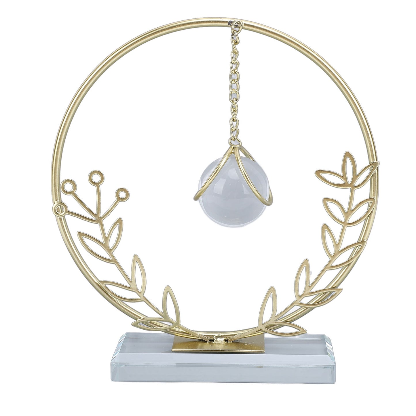 Gold Metal Round Shape Leaf Metal Ornament With Crystal Ball