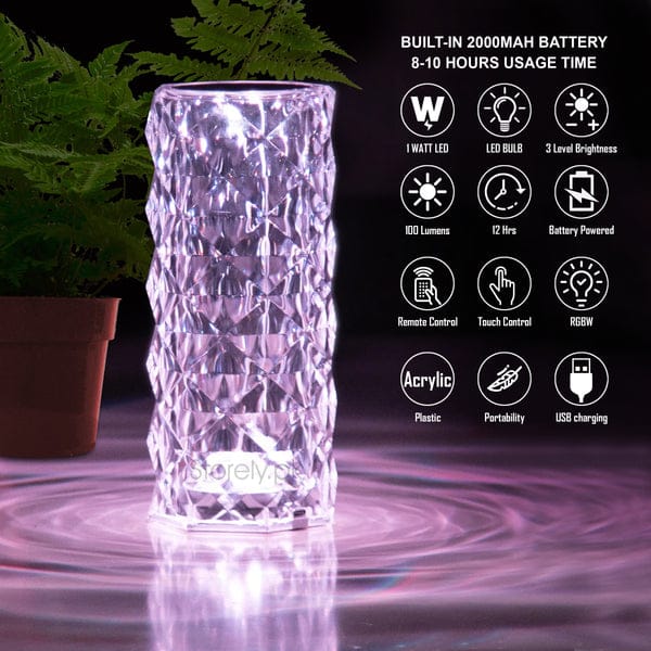 Multicolour Crystal Rechargeable Table Lamp Touch and Remote Control