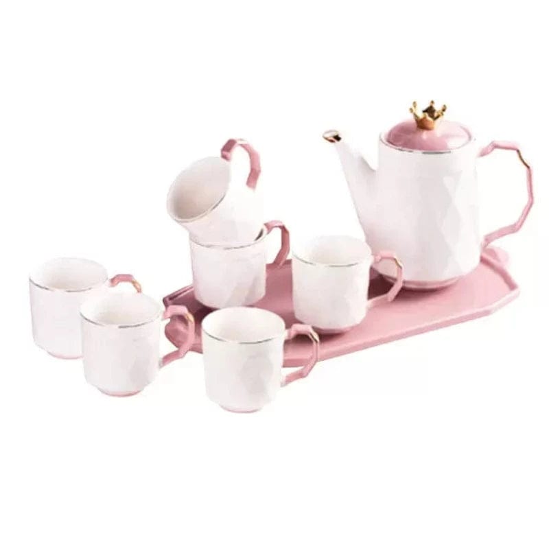 Luxury porcelain turkish ceramic tea set with tray and Crown Lid