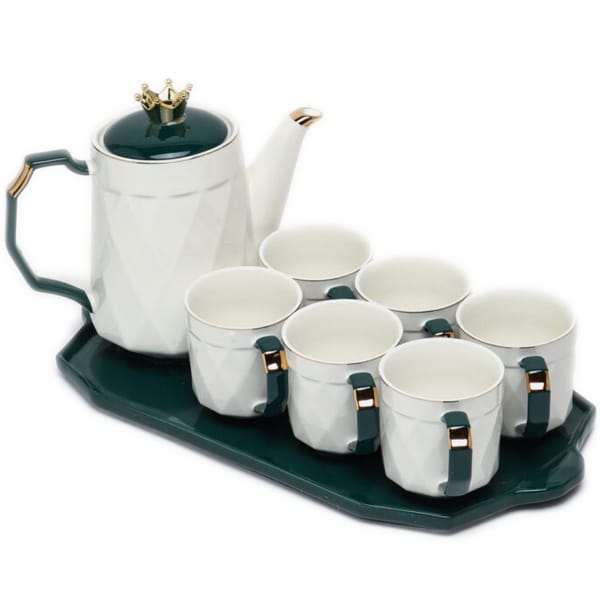 Luxury porcelain turkish ceramic tea set with tray and Crown Lid