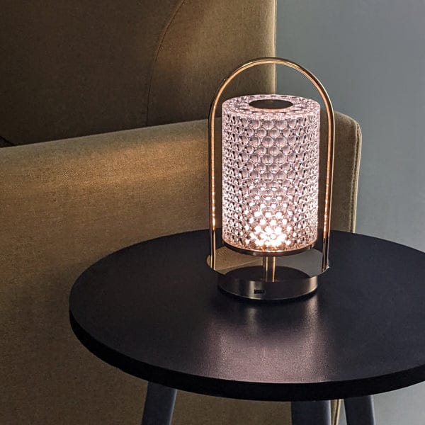 Rechargeable Vintage LED Crystal Lantern Table Lamp with Metal Handle