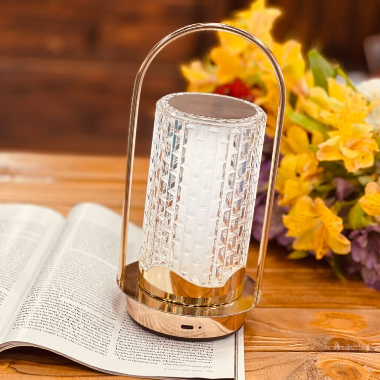 Rechargeable Vintage LED Crystal Lantern Table Lamp with Metal Handle