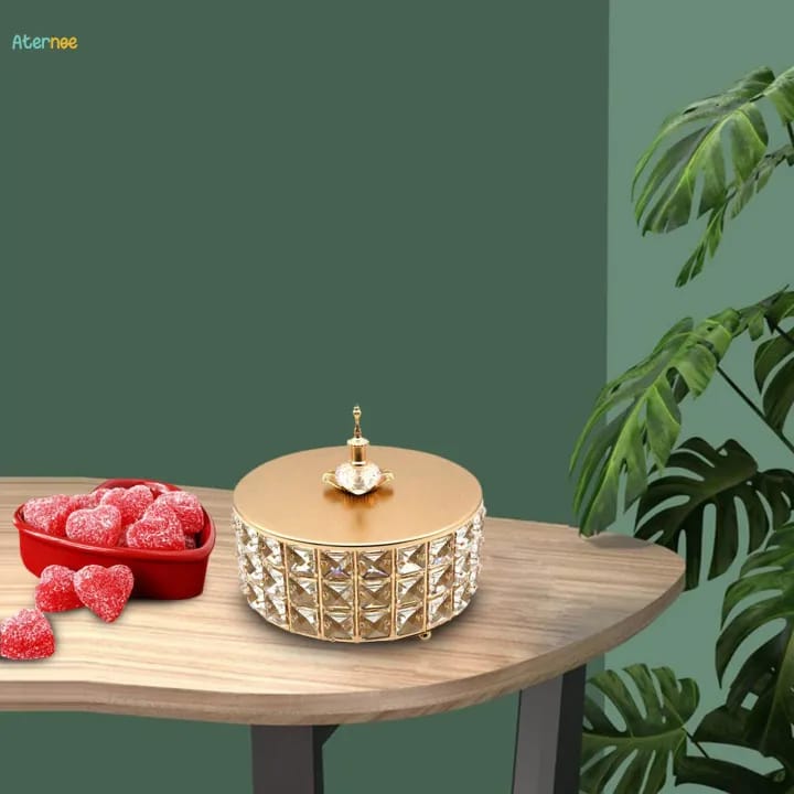 Decorative Golden Crystal Glass Candy Jar