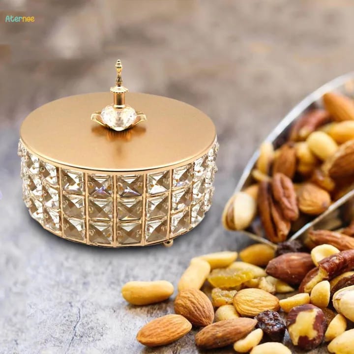 Decorative Golden Crystal Glass Candy Jar